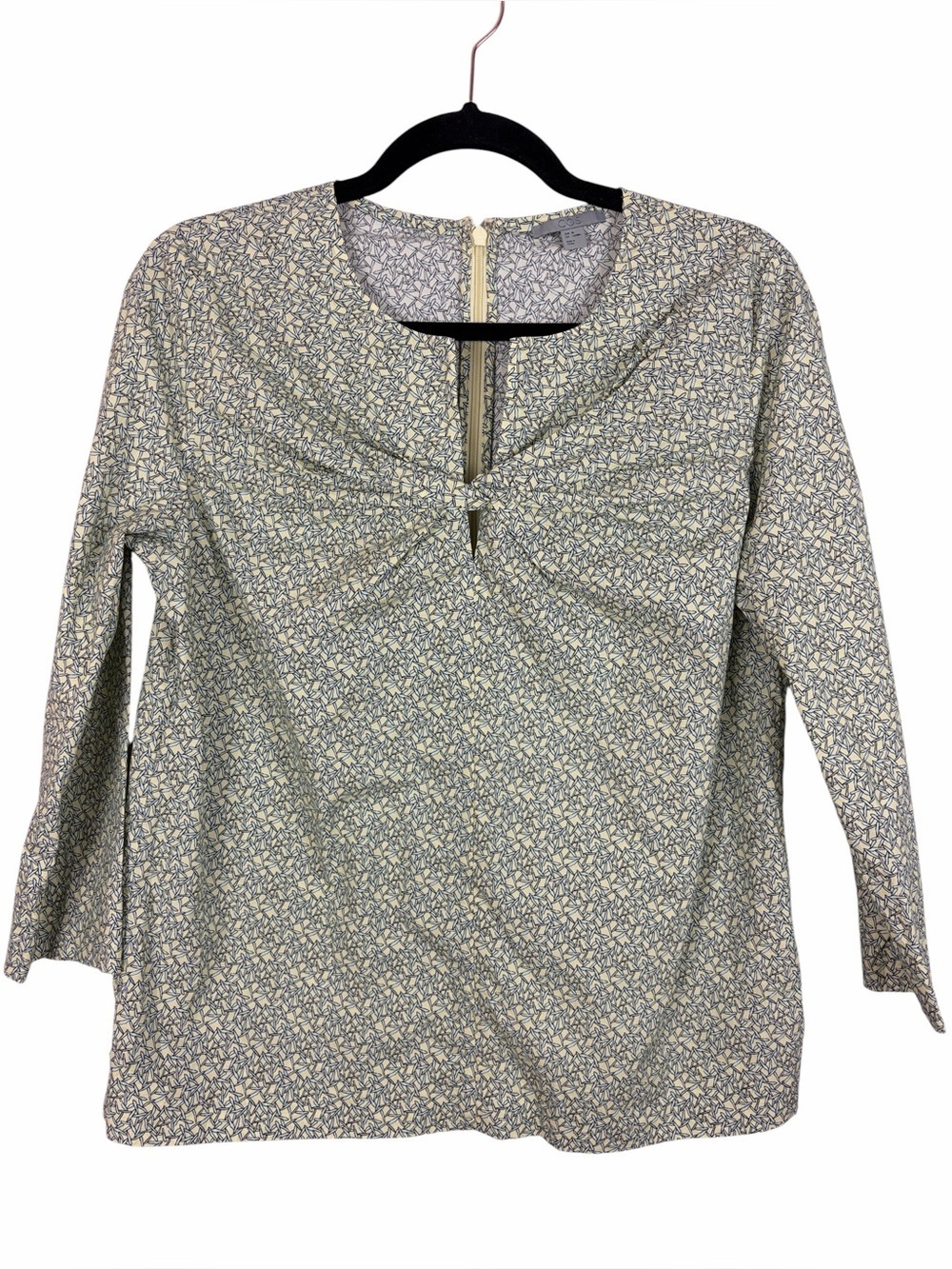 COS Minimalist Printed Cotton Blouse Neutral Abstract Long Sleeve Top EU 36 US 6